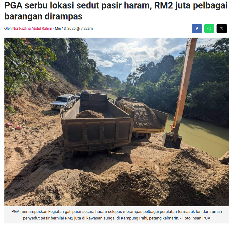 PGA serbu lokasi sedut pasir haram, RM2 juta pelbagai barangan dirampas