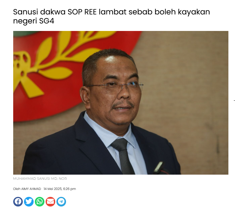 Sanusi dakwa SOP REE lambat sebab boleh kayakan negeri SG4 